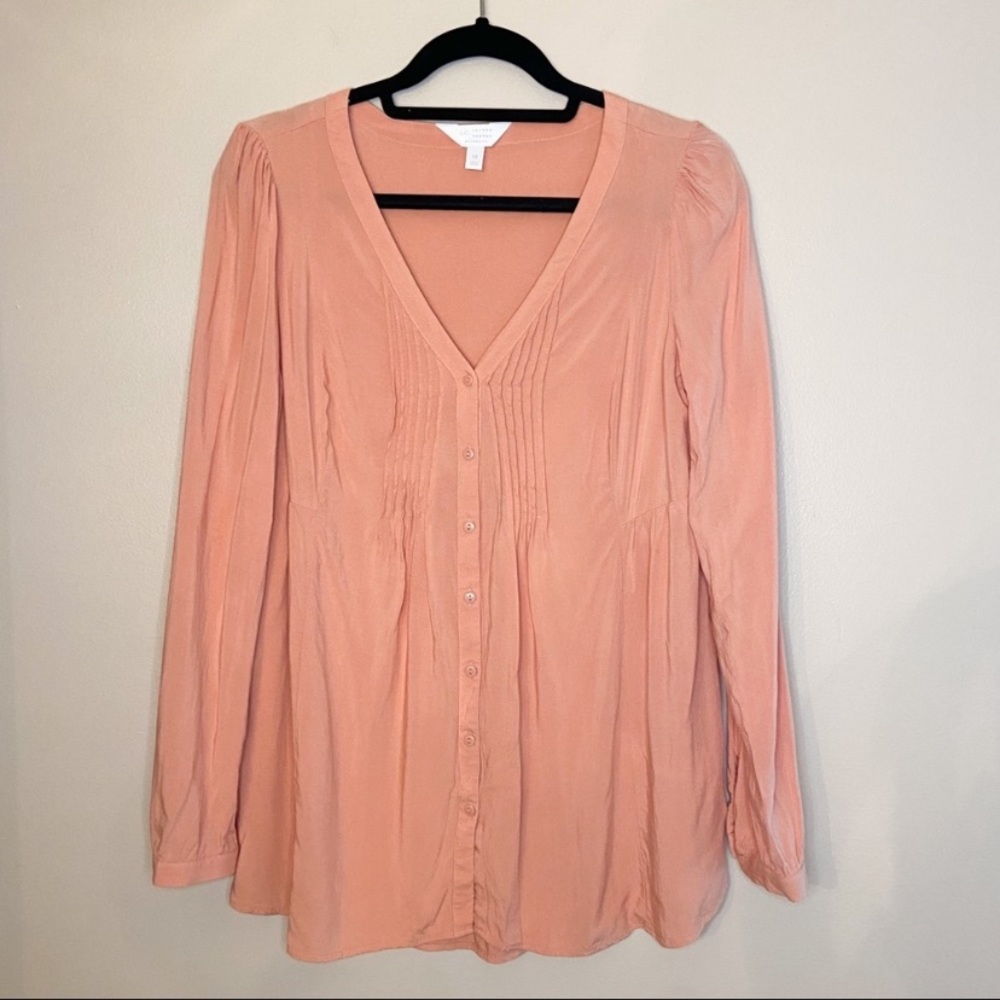 LC LAUREN CONRAD PEACH LONG SLEEVE BUTTON DOWN MATERNITY BLOUSE